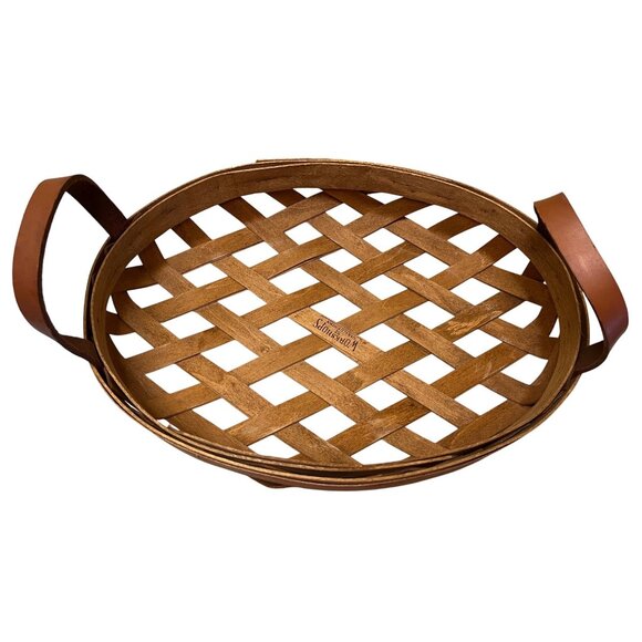 Round Woven Basket With Leather Handles By Workshops Of Gerald E. Henn Handcraft - Picture 3 of 6